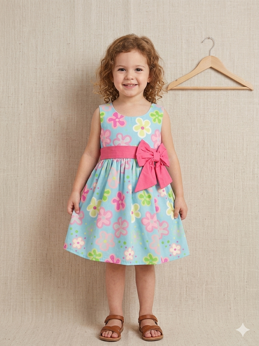 Pink bow with daisy flowers frock