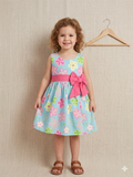 Pink bow with daisy flowers frock