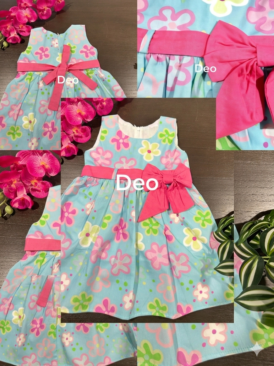 Pink bow with daisy flowers frock